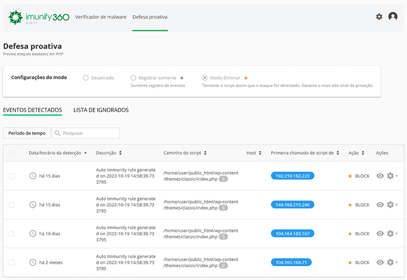 Imunify360 - Defesa proativa